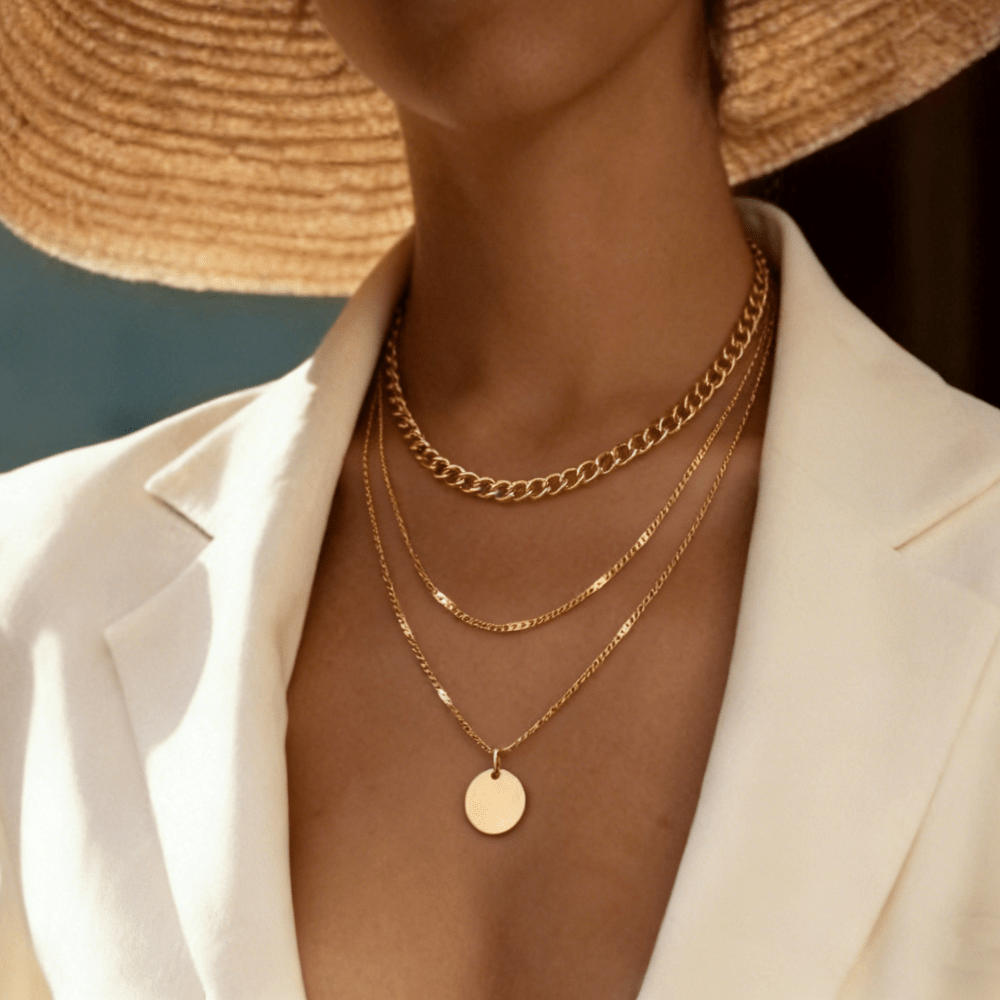 Multi-Layer Geometric Pendant Stacked Necklace, Daily Wear