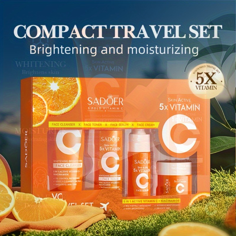 Vitamin C Brightening& Hydrating 4pcs Travel Skincare Set(Facial Cleanser,  Toner, Serum, Moisturizer)- for * Light Beige| * Edition