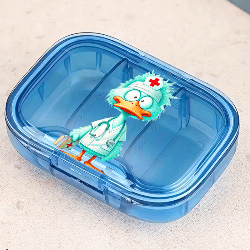 2d Flat 1pc Portable Mini Storage Box - With Week/day Dividers, Cartoon Duck Doctor - Dustproof Pill Box, Durable Plastic Organizer Box, Suitable For Pocket Wallets During