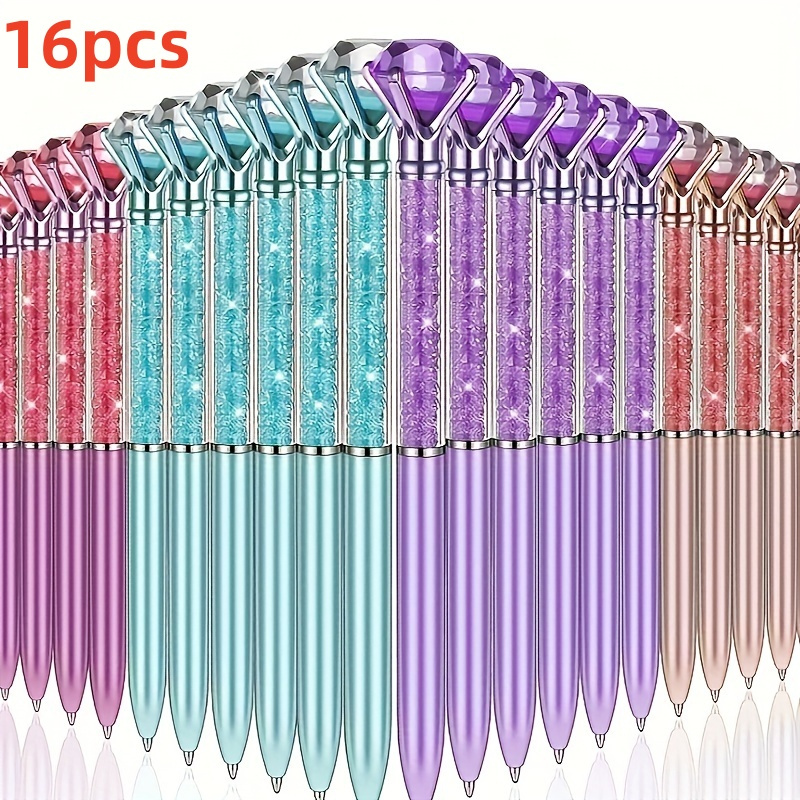Image of 16pcs Large Pens Shiny Round Ballpoint Pens Black Rhinestone Pens Suitable For School Office Supplies Christmas Wedding Birthday Gifts