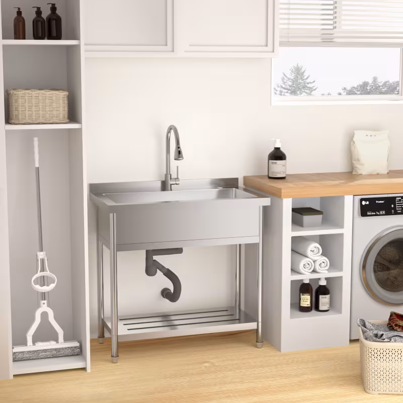 21 d x 36 w x 35.5 h stainl steel large utility sink single bowl freestanding commercial restaurant sink with pull-out faucet utility sink for laundry room Product details 1