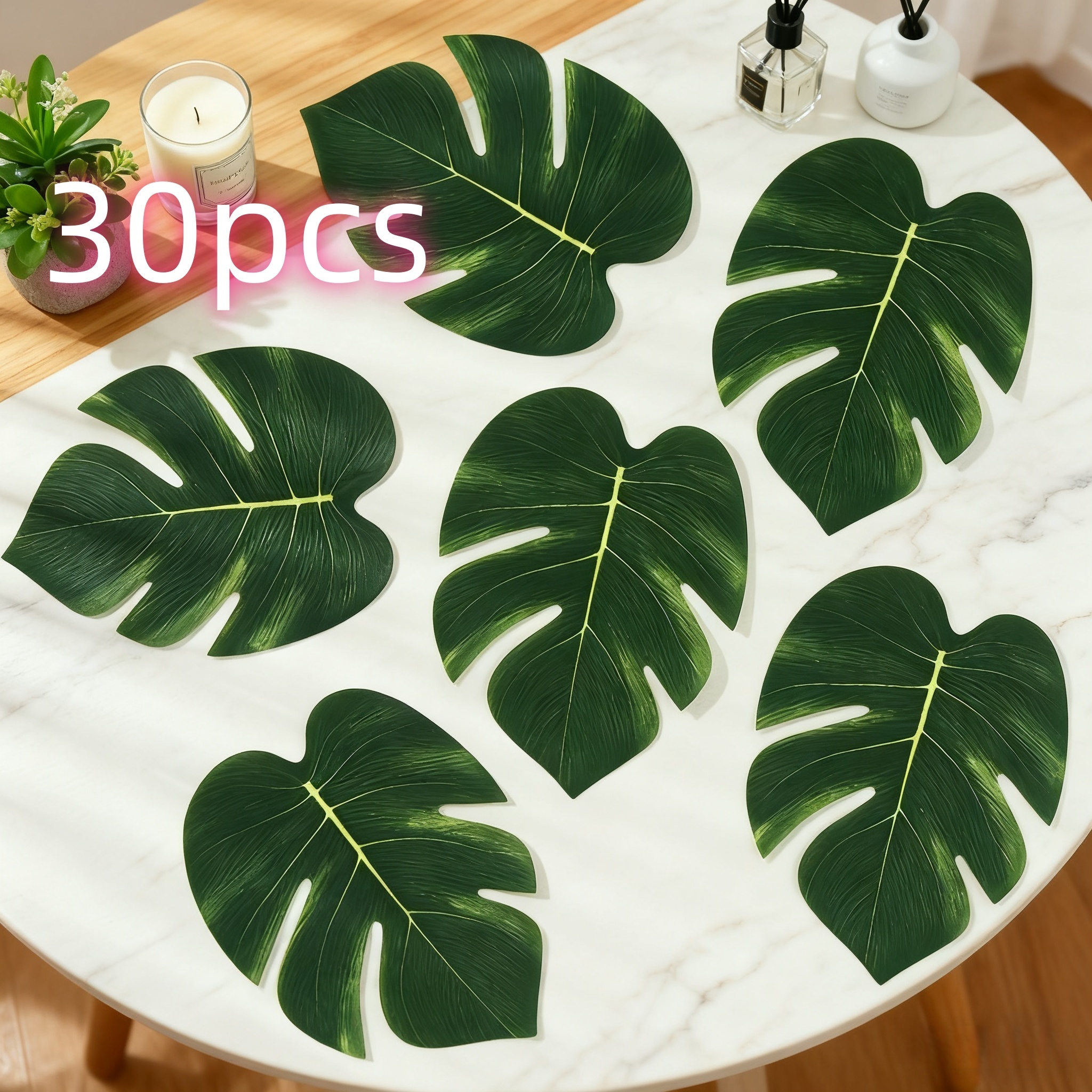 Image of 30pcs Leaves Decorations - Artificial Hunting Turtle Leaves Plastic Theme, Reunion Tabletop Decorations, No Power Required, And , Suitable For Outdoor/indoor Parties, Beach Theme Decorations