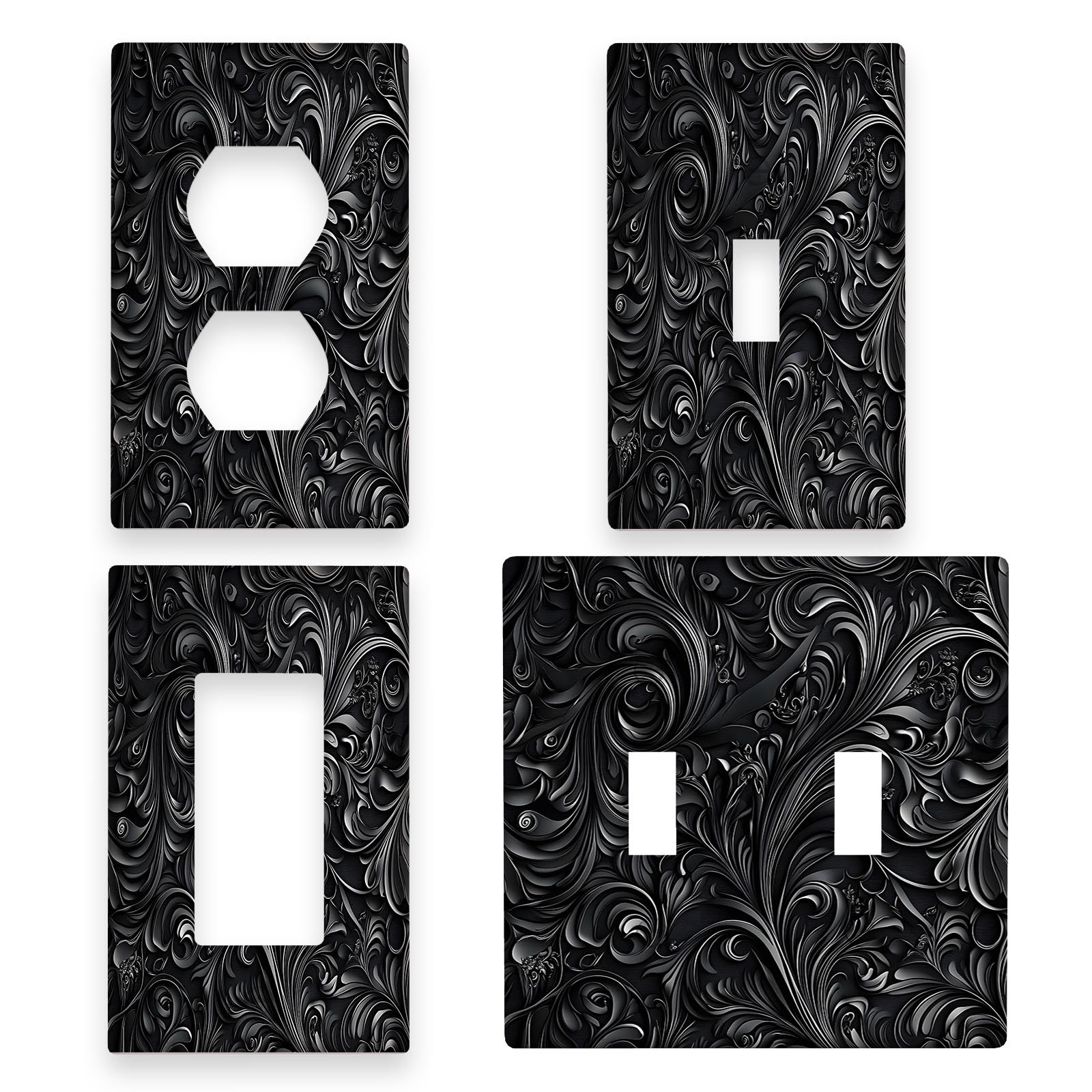 

1pc Elegant Black Floral Print Wall Plate - Decorative Light For Switch & Outlet Cover, , No Wiring Needed For Kitchen, Office, Hotel