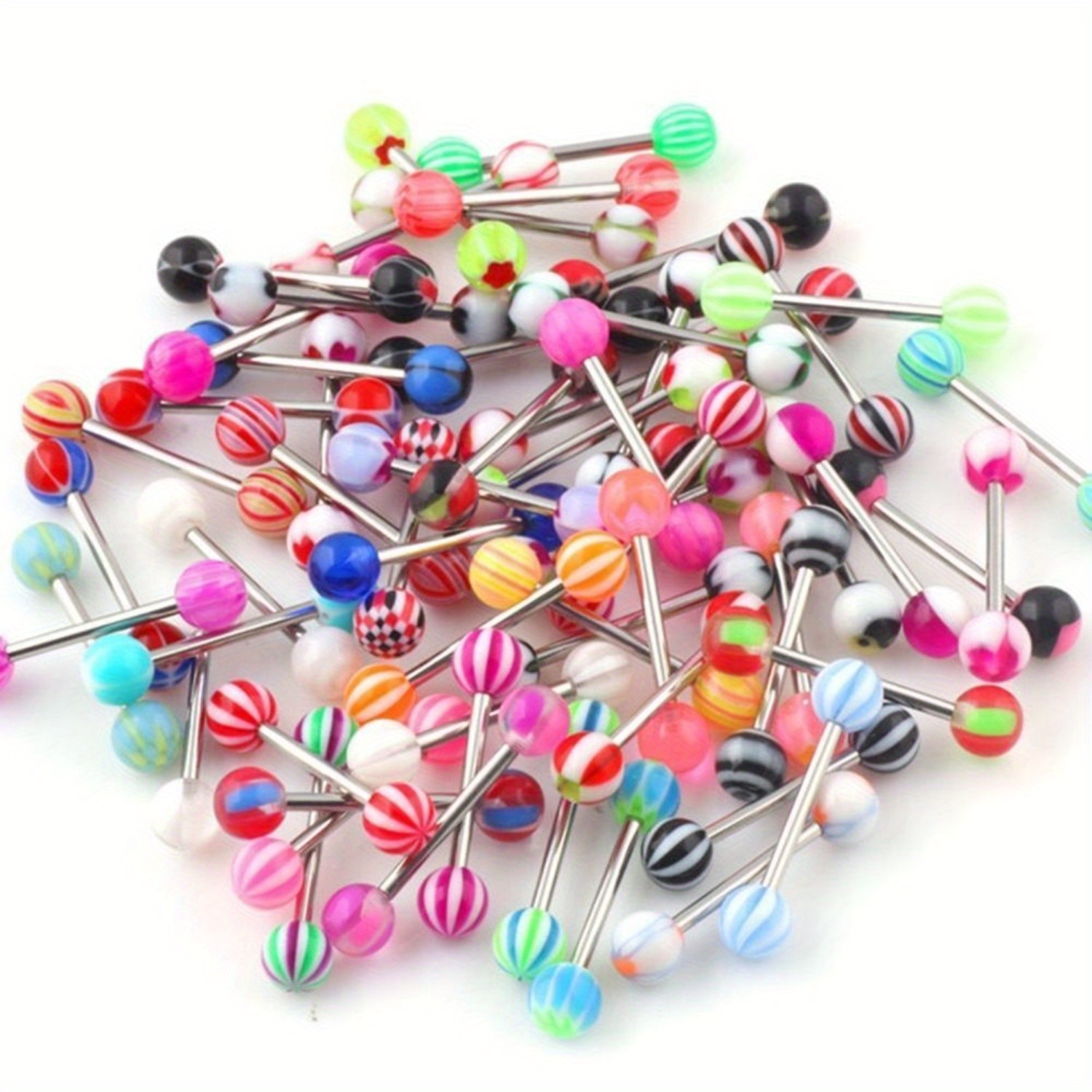 TEMU 100pcs Mixed Ball Tongue Barbell Rings Bars Body Jewelry Piercing