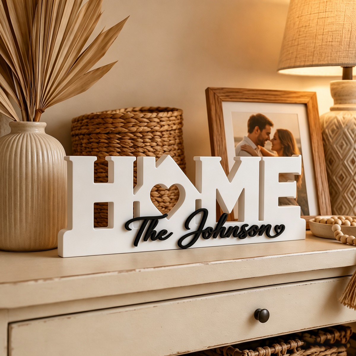 TEMU Customizable Family Name Home Ornament, Pvc-wood Composite Tabletop Sign, Personalized Last-name Decor, Ideal Gift For Wedding, Anniversary