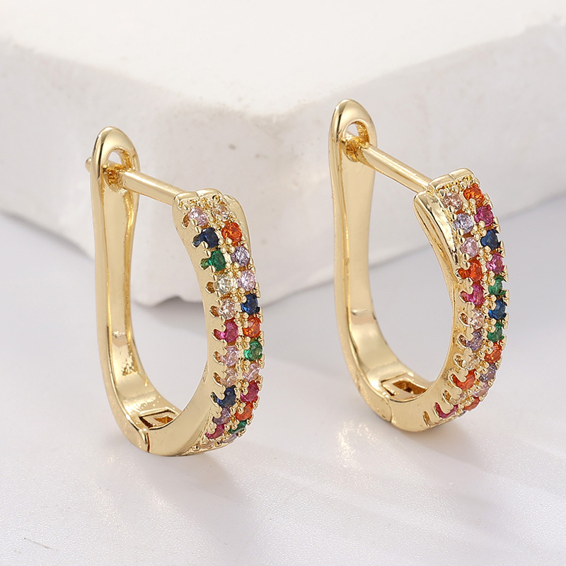 Image of 1 Pair Of Fashionable And Exquisite Colored Synthetic Zirconia Hoop Earrings, Versatile Copper Earrings For Women' Wear, Suitable For Holiday And Leisure Gatherings