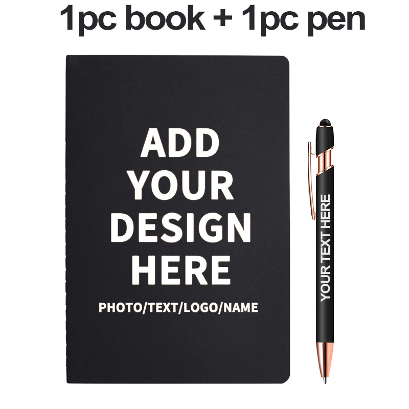 Image of 1pc Personalized Paper A5 Notebook With Retractable Metal Ballpoint Pen Customize With Your Own Images And -page Ruled Notebook Ideal For School And Office Back-to-school Supplies