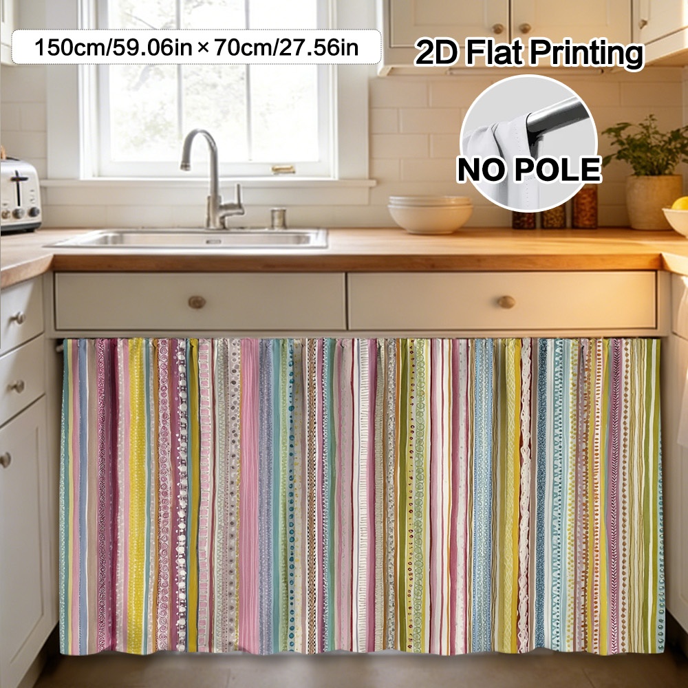 TEMU (2d Flat) 1pc Easter Colorful Hand Drawn Stripes Table Skirt - Material Easy To Clean, Rod For , Bedroom Study Storage Rack, Modern Minimalist