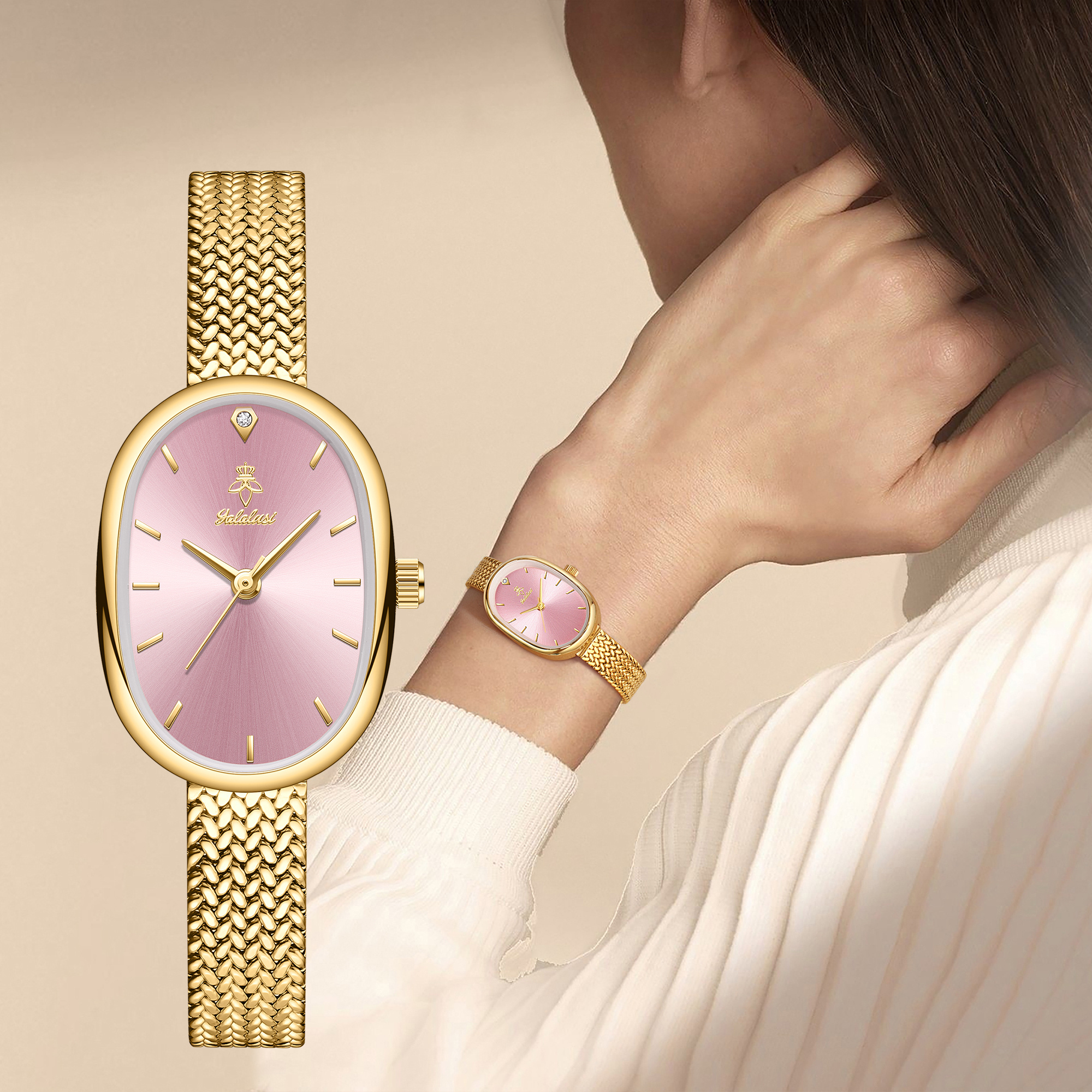 YaLaLuSi Brand 1pc Elegant Minimalist New-Style Women' S Quartz Watch Luxurious Golden Tone Accents Ultra-Thin Braided Strap Design Oval Dial Casual, Business, Date Night Versatile Style Fashionable Original Women' S Gift