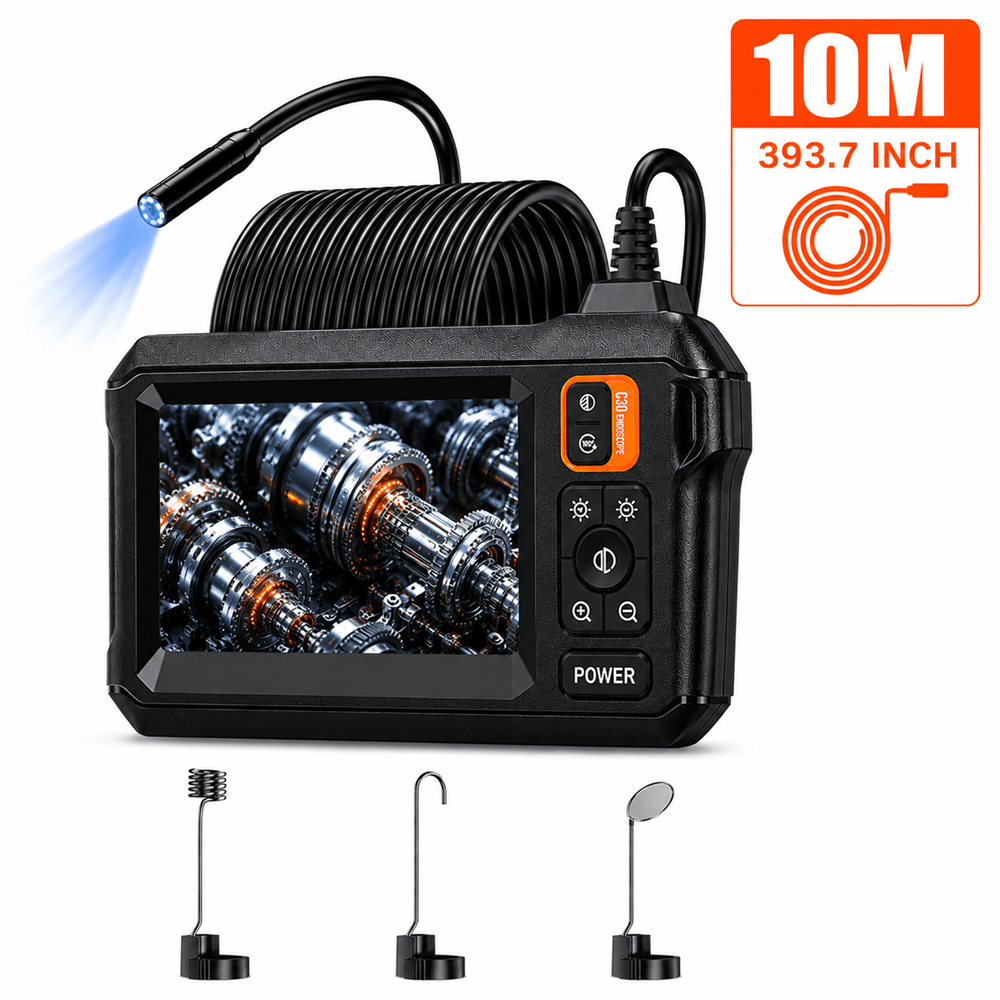 1080p Industrial Endoscope Camera, 4.3 Inch Ips Screen Borescope, Ip67 Inspection Camera With 8 Led Lights, 2000mah Rechargeable Battery For Automotive Engine Pipe Wall Inspection