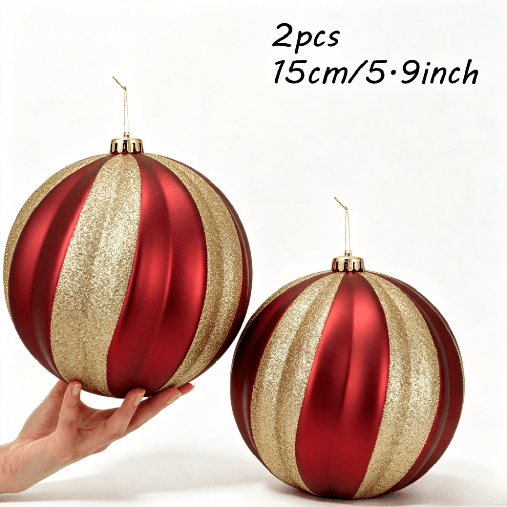TEMU 2pcs, 15cm/5.9inch Oversized Christmas Ball Ornaments Shining Red Golden Painted - Enormous Oversized Plastic Christmas Balls, Large Hanging
