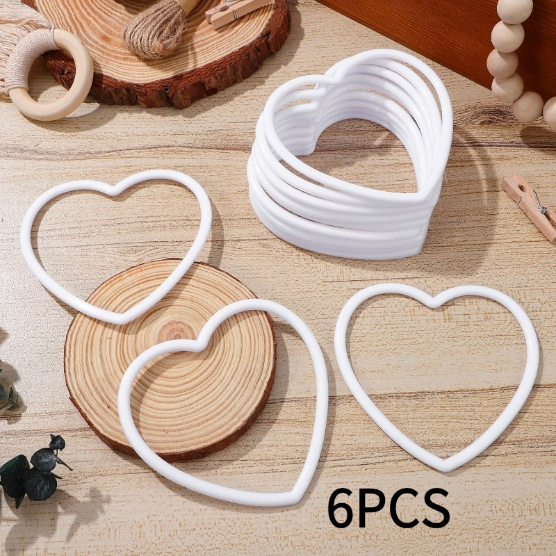TEMU 6 Heart-shaped Macrame Rings Set - Plastic Craft Rings For Wedding Wreaths, Wall Hangings, And Home Decor, Perfect For Valentine's Day, Wedding