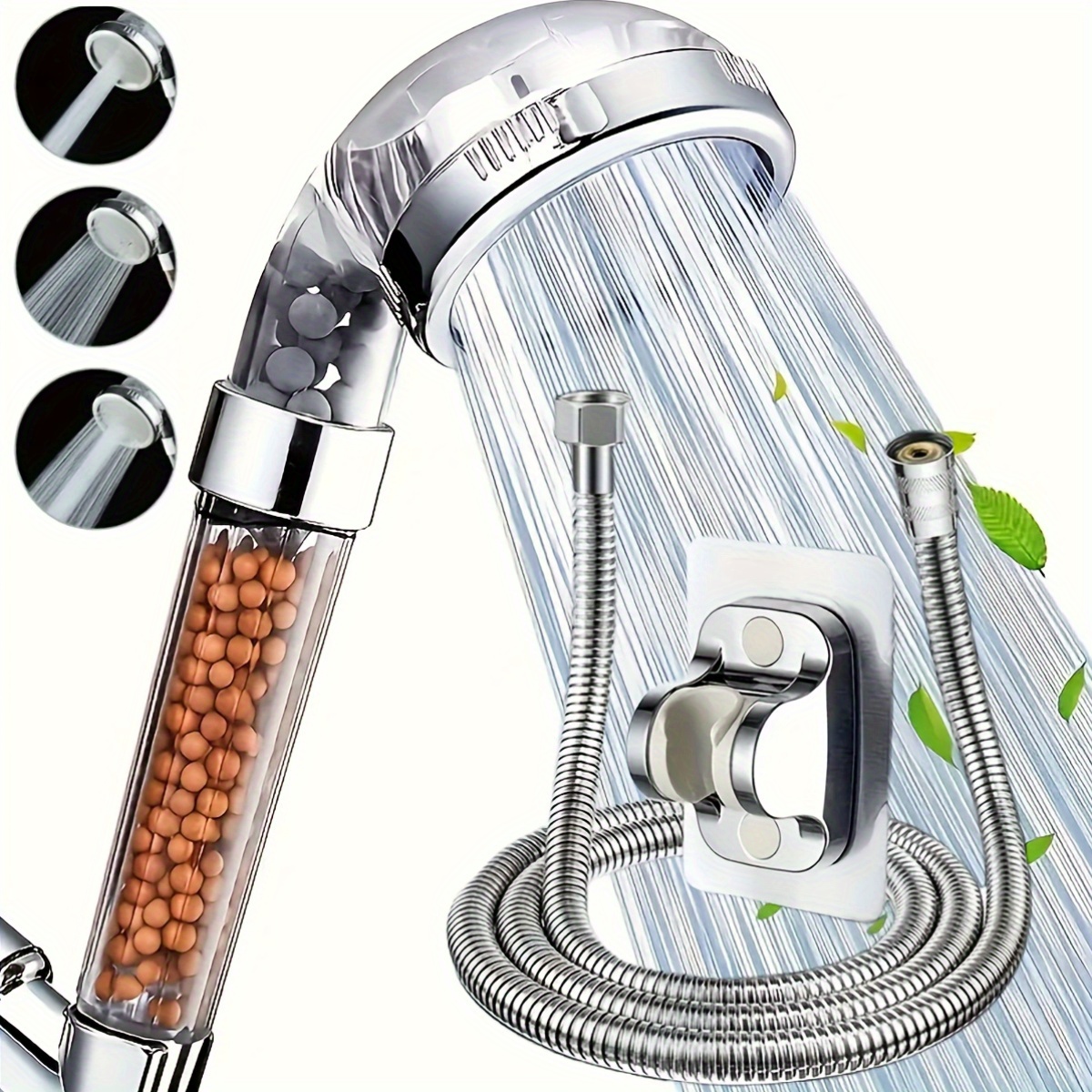 3pcs Handheld Shower Filter Set with Hose and Bracket