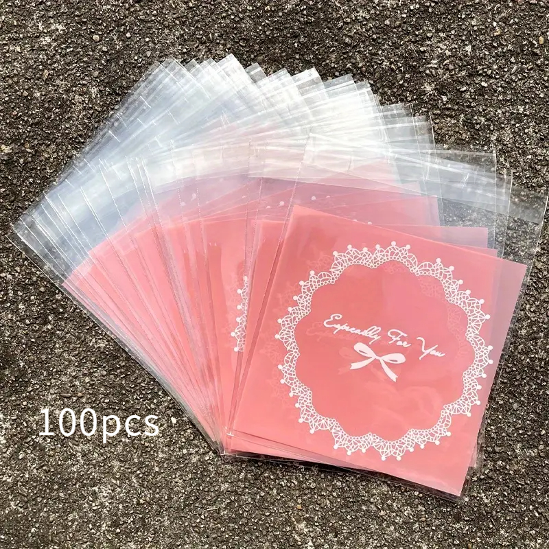 TEMU 100pcs Set Of 7*10cm Pink Gift Wrapping Bags, Suitable For Christmas, Jewelry Storage, And Wedding Favor Packaging