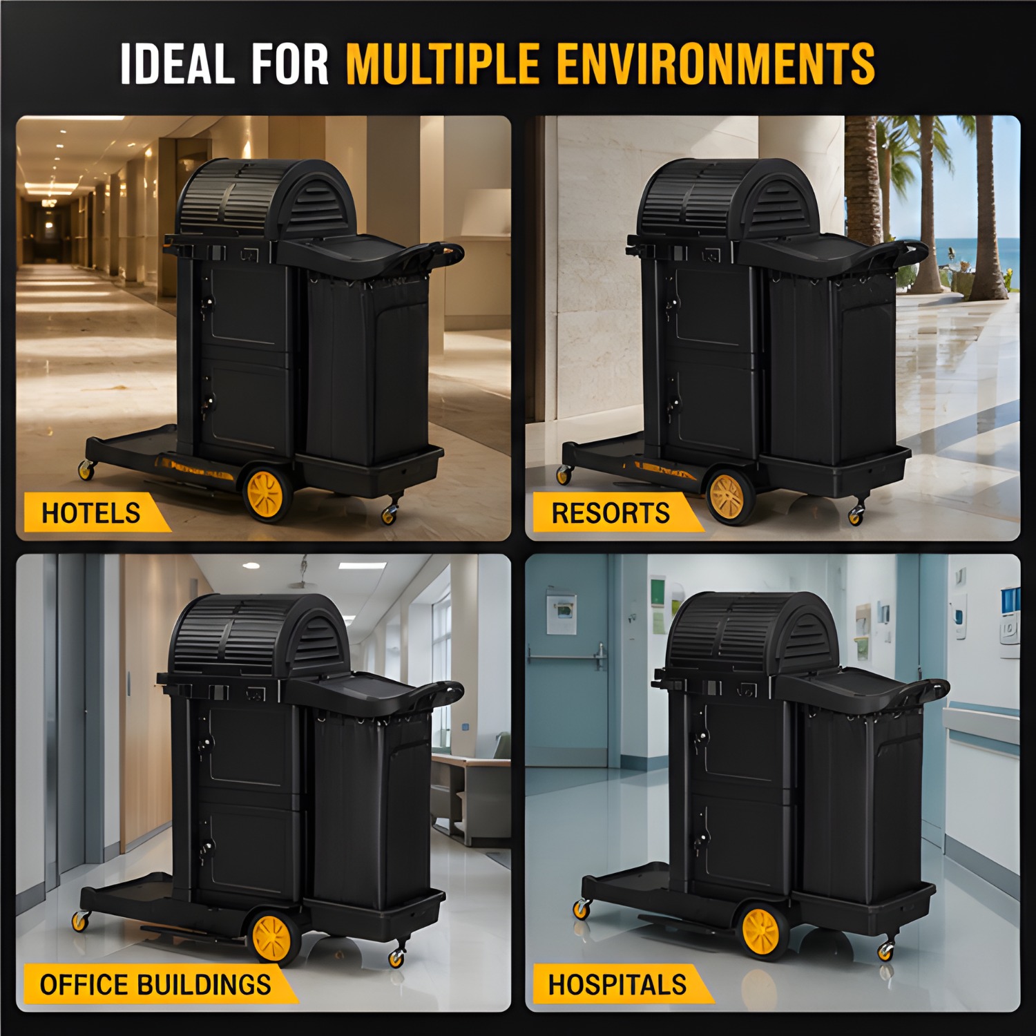 Hotel Housekeeping Cart with Lockable Top Cover & Storage Doors,... product image 3