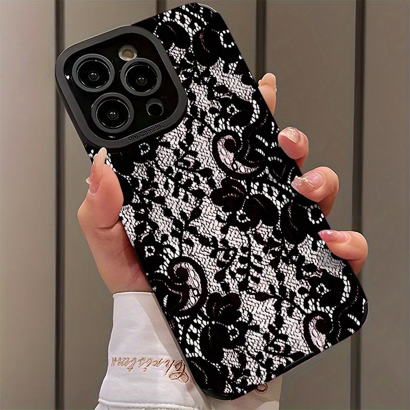 Black Lace Pattern Stylish Phone Case for iPhone 16/iPhone 16 Pro/iPhone 16 Plus/iPhone 16 Pro Max/iPhone 15/15 Plus/15 Pro/15 Pro Max, iPhone 14/14 Plus/14 Pro/14 Pro Max, iPhone 13/13 Pro/13 Pro Max, iPhone 12/12 Pro/12 Pro Max, iPhone 11/11 Pro/11 Pro Max - Dirt-Resistant, Shockproof, High Aesthetic Appeal - Image 4