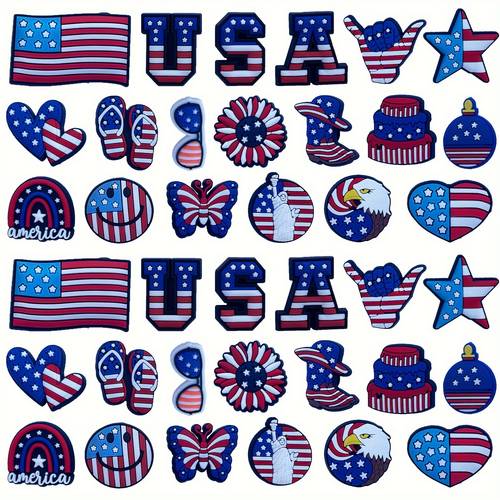 19pcs 38pcs american flag shoe charms suitable for sneakers acrylic us shoe decorations with stripe birthday christmas party gifts for for events shoe accessories