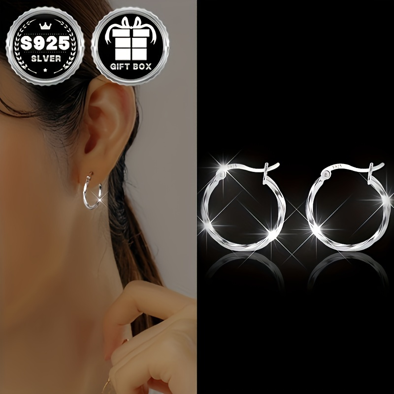 

2pcs Sterling Silver 925 Simple Hoop Earrings For Women, Fashionable , Party, Vacation, Valentine's Day Gift, 1.69g