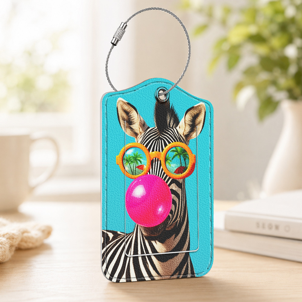 TEMU 1pc Luggage Tag, Material, With Privacy Flip Cover And Stainless Steel Wire Loop, And Durable, Fashionable Zebra Sunglasses Print, Suitable For
