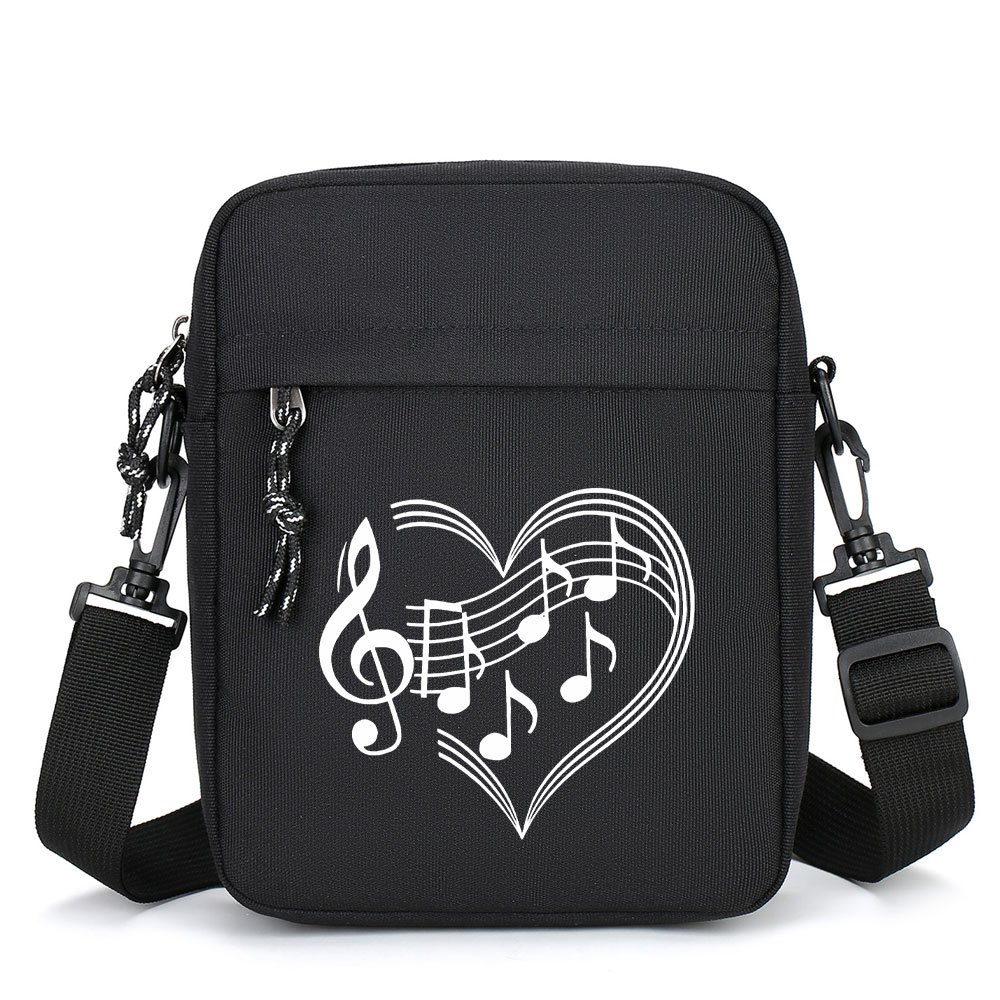 TEMU 1pc Sac Bandoulière Noir et Polyvalent avec Imprimé Cœur et Note de Musique, Sac à Épaule Multifonction Grande , Sac pour Téléphone, Idéal pour