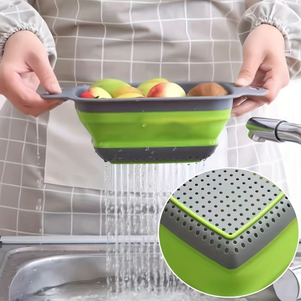 

2pcs Large Capacity Silicone Colander Set - 1 Quart Foldable Drain Basket With Handle For Vegetables & Fruits, Kitchen Strainer