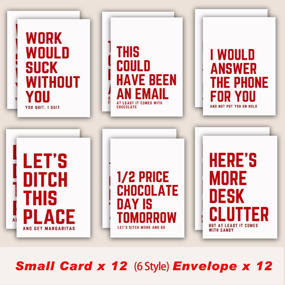 

12-pack Funny Work-themed Valentine's Day Cards With Envelopes, Humorous Office Greeting Cards For Boss, Colleagues, Employees, Birthday, Prom - Small Card X 12, Envelope X 12