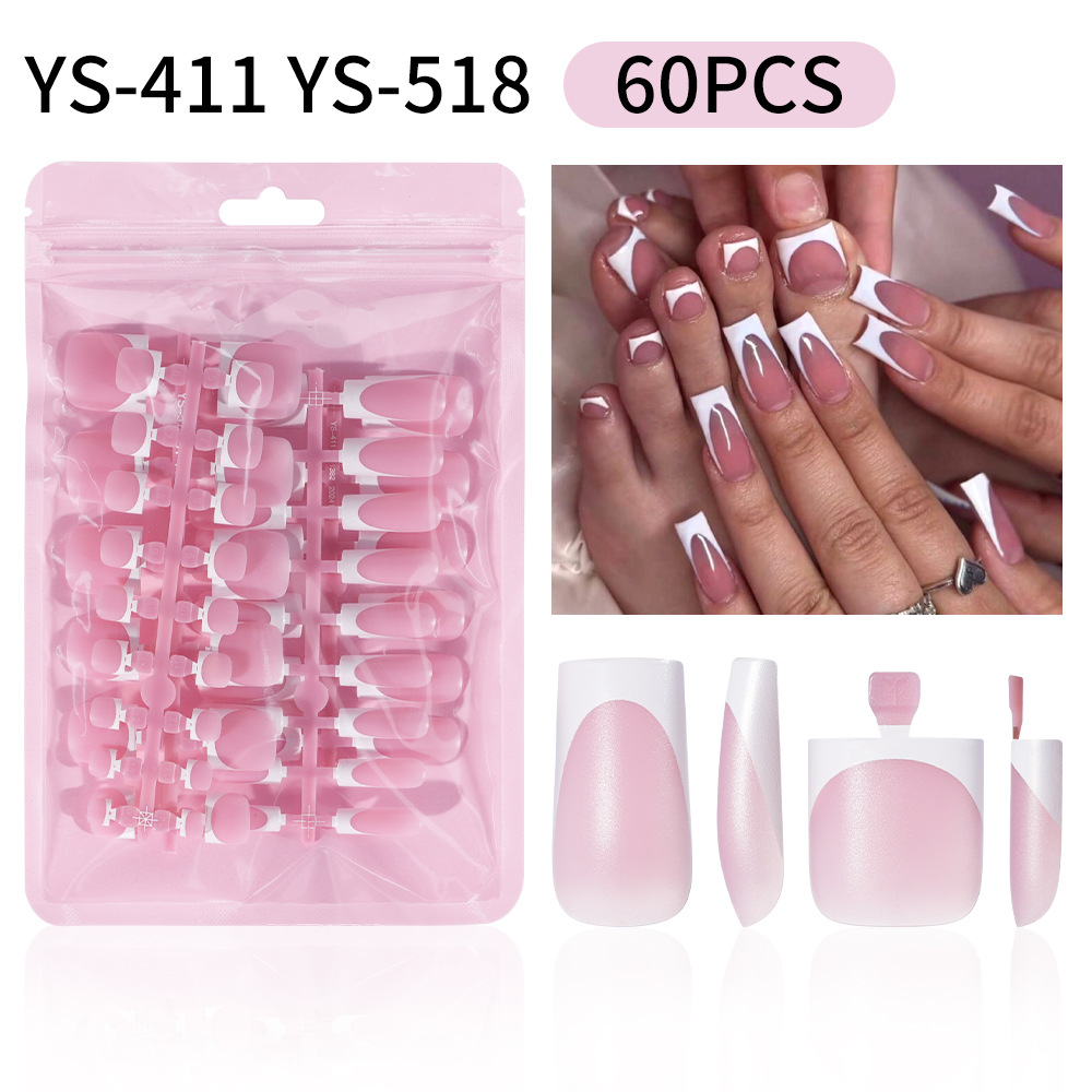 TEMU 60pcs French Acrylic False Nails Square Reusable Removable Press On Nails For Women Diy Nail Art Manicure Tips With Adhesive