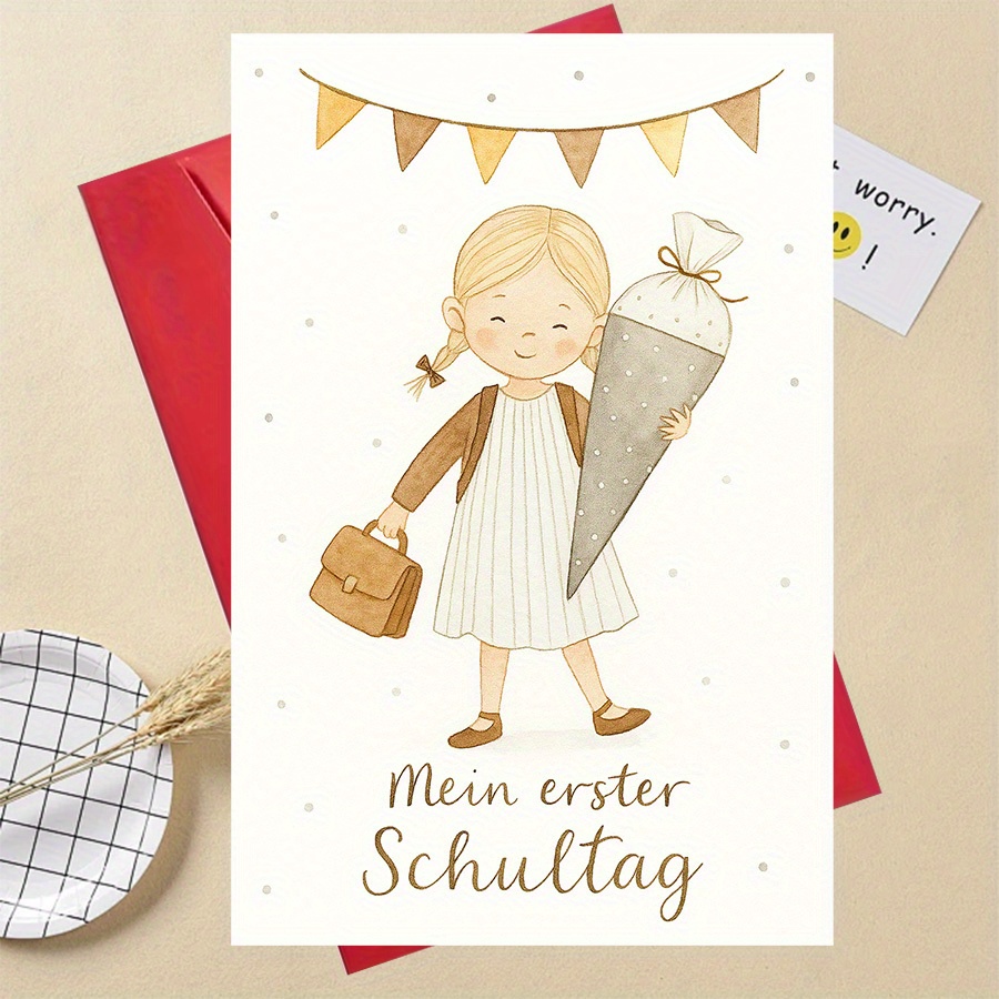 A Humorous Gift: First Day Of School Greeting Card Featuring An Adorable Girl Illustration, Ideal For Students And Teachers, Perfect For Back-to-school Celebrations And As A Graduation Keepsake