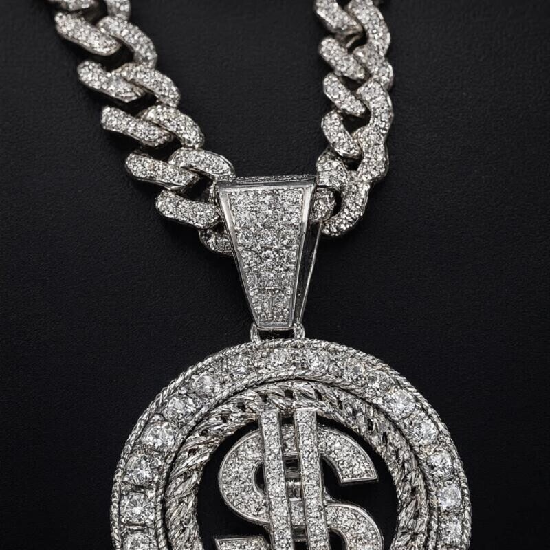 Rotating Pendant Necklace with USD Currency & Cuban Chain