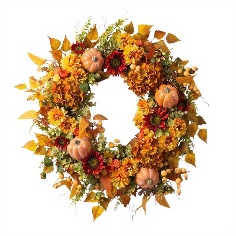 TEMU 1pc 17.7 Inch Fall Wreath Pumpkins Berries Leaves Indoor/outdoor, Autumn Wreath, Door Wreath, Fall Decor, Halloween Wreath, Thanksgiving Wreath,