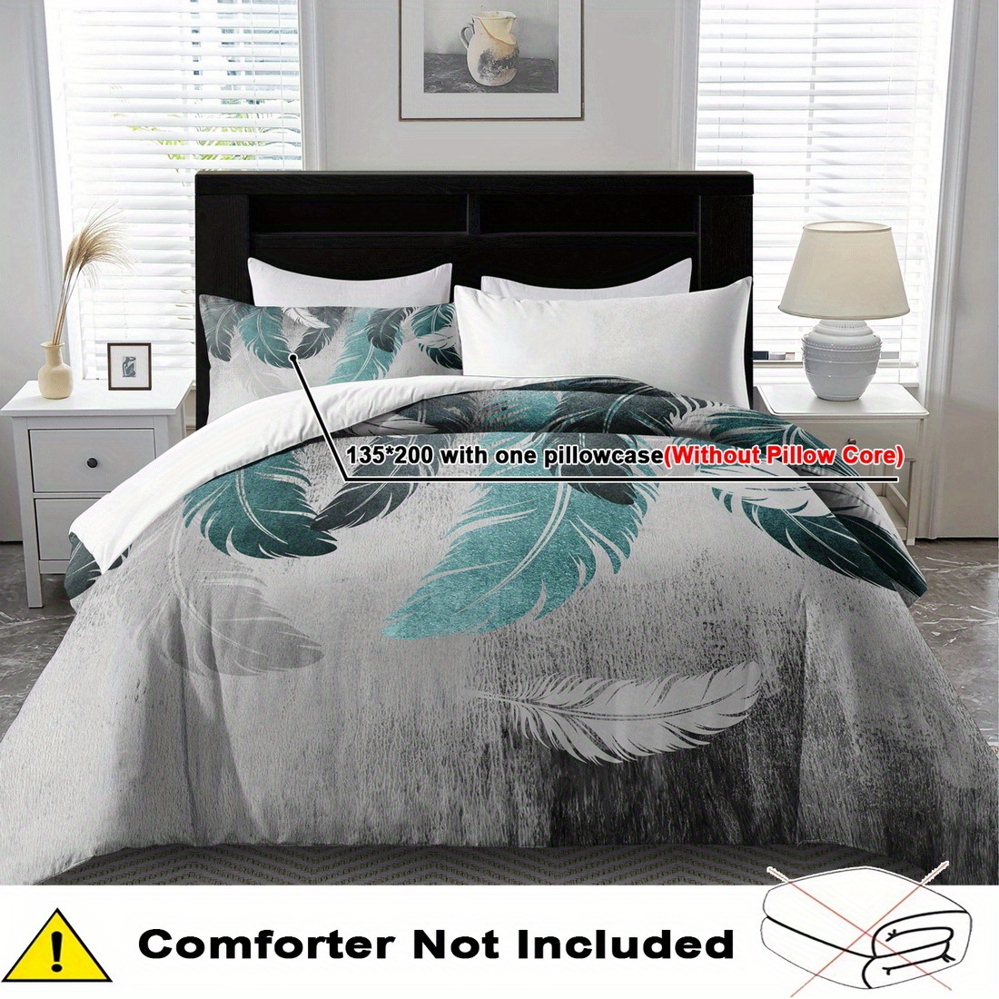 TEMU 2/ 3pcs Quilt Cover Set, Simple Geometric Feathers Print Duvet Cover Set, King Bedding, Polyester Machine Washable, Quilt Decoration, Bedroom ,