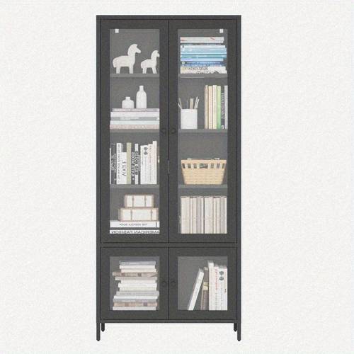 large metal cabinet display cabinet with 4 glass doors 5 shees side cabinet bookcase freestanding cabinet for bedroom living room pantry home office black reinforced tempered glass