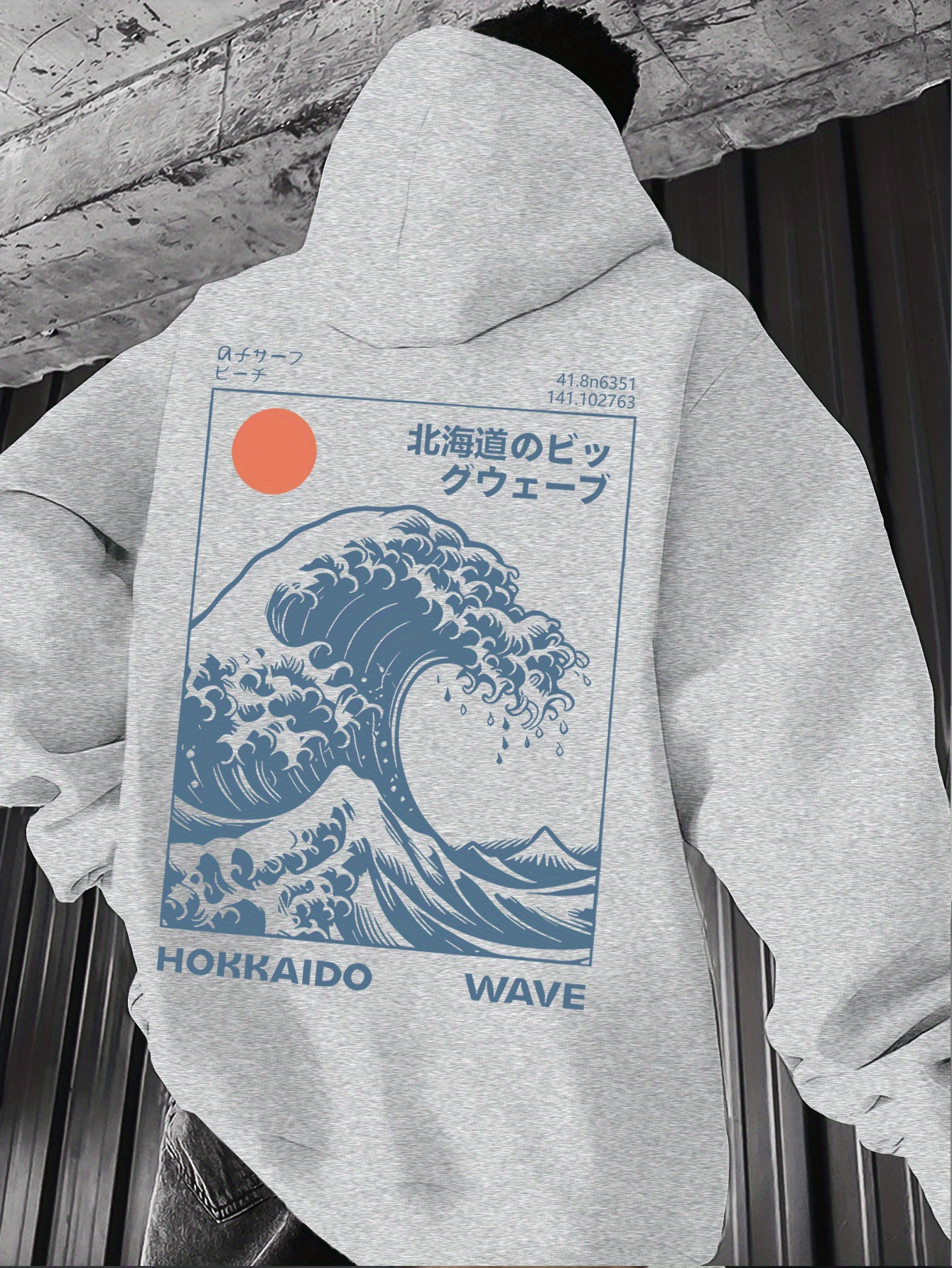 a vintage style mens hoodie       sunrise made from polyester knit fabric featuring a   and a fitted hood