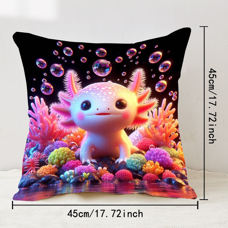 TEMU Whimsical Cute Cartoon Axolotl Print Single-sided Pillow Cover, 45x45cm Soft Plush Hypoallergenic Pillowcase With Zipper, 1pc Fashionable Home