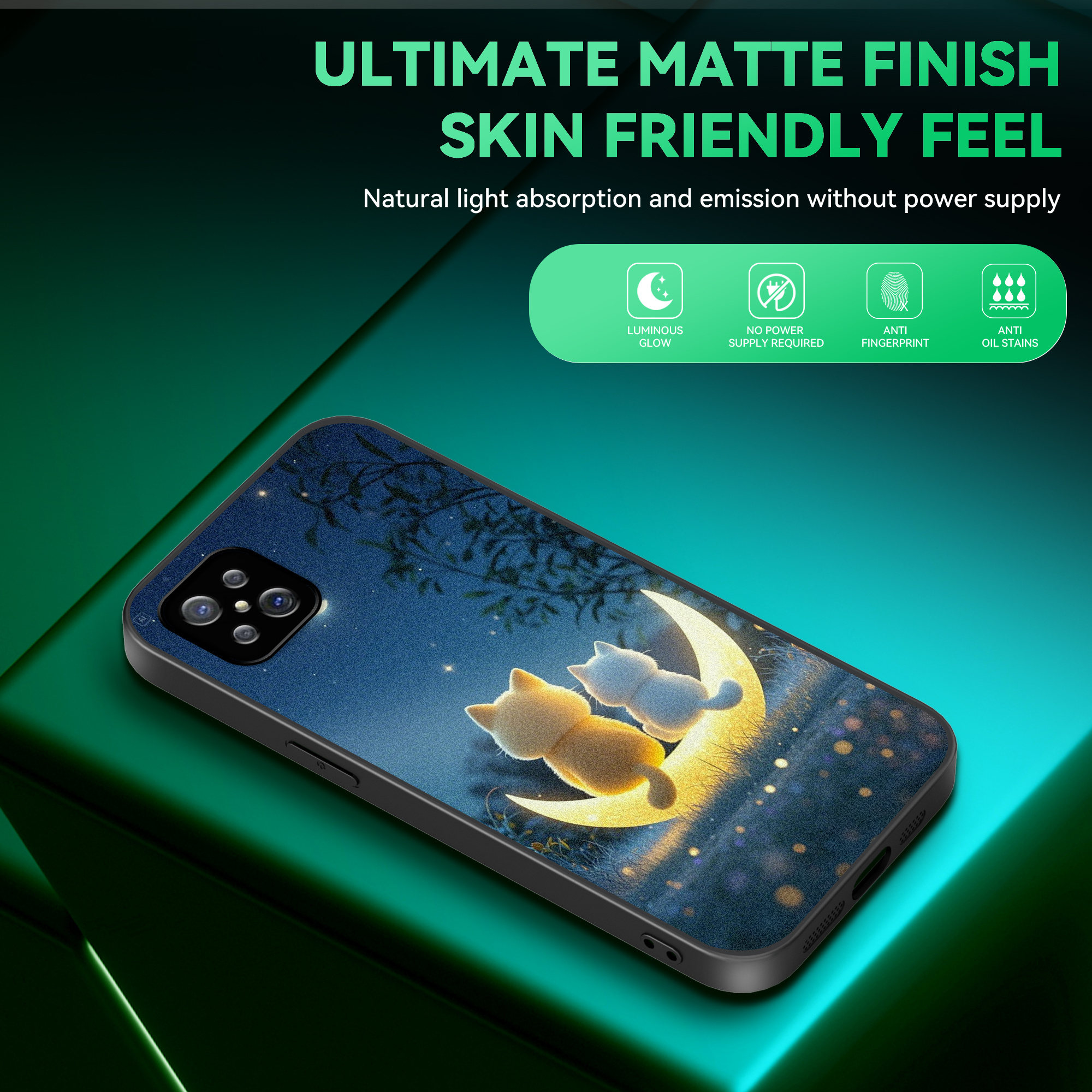 TEMU Phone Case: One-piece Night, 2 Kittens Sitting Pattern Creative -the-dark Phone Case, Compatible With Oppo
