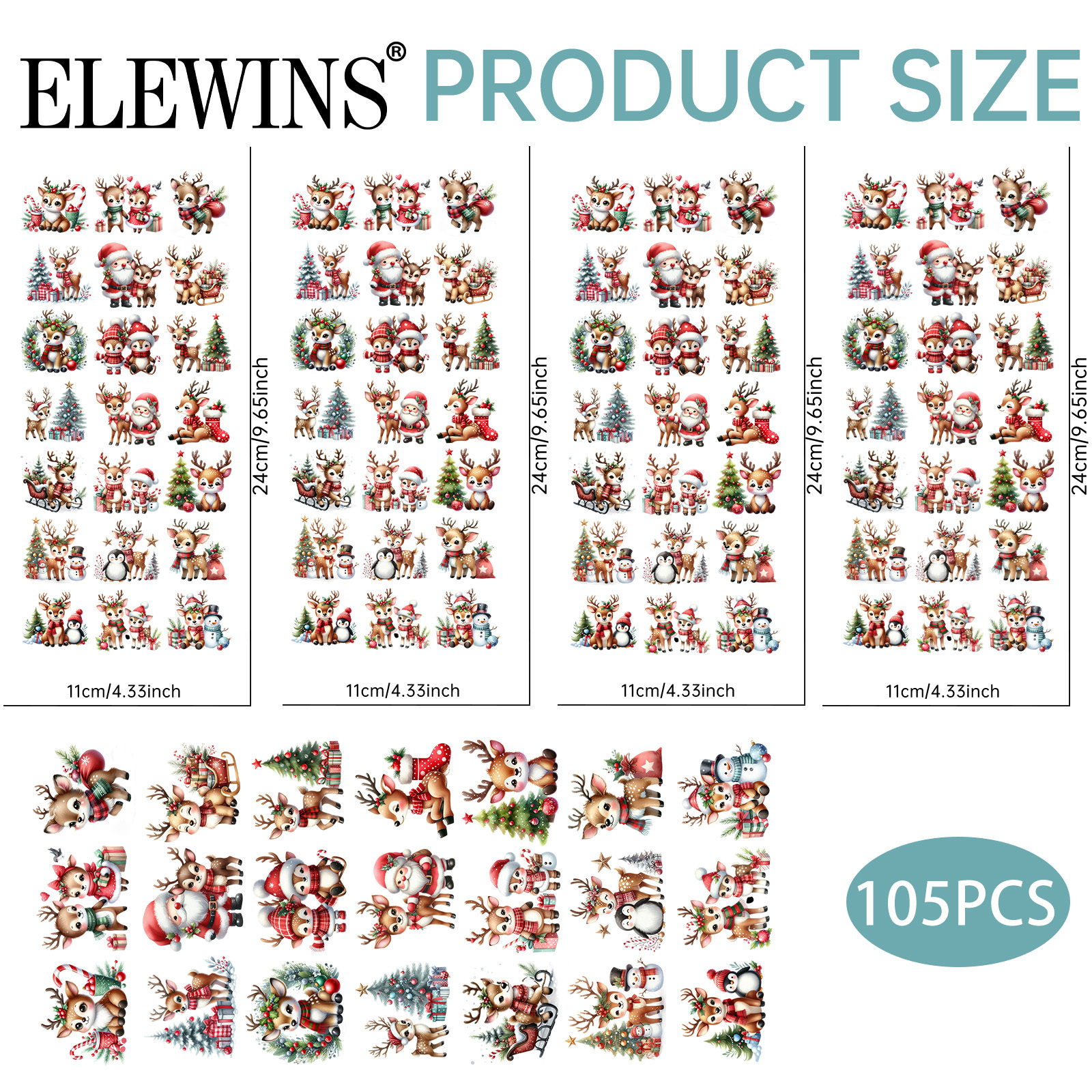 Image of Uv Dtf Stickers - 105pcs Christmas Reindeer Uv Dtf Transfer Decals, Cute Vinyl Stickers For Laptop, Gifts Prizes Stickers