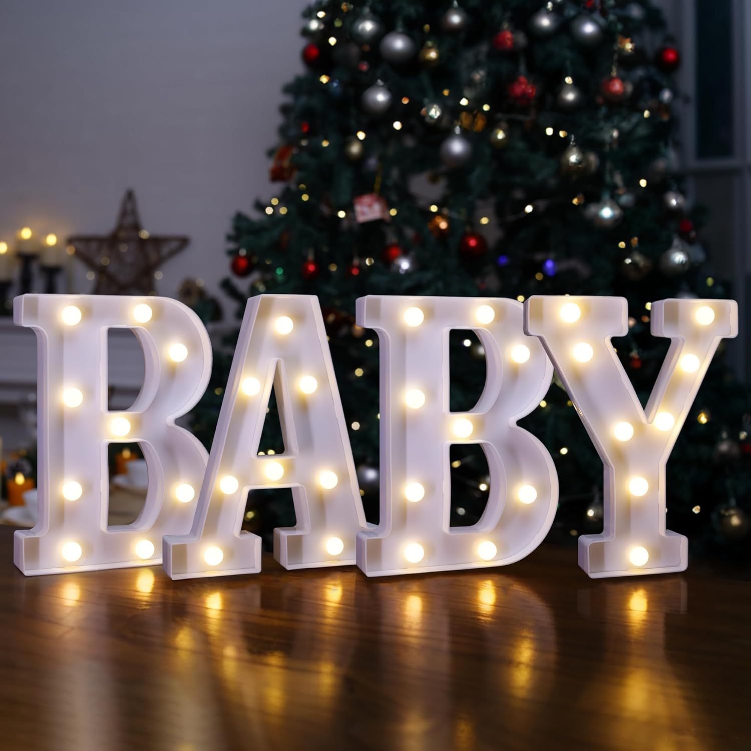 4pcs baby led lighted holiday display baby letter light baby shower decoration battery powered led letter light for center decoration of party table room decor