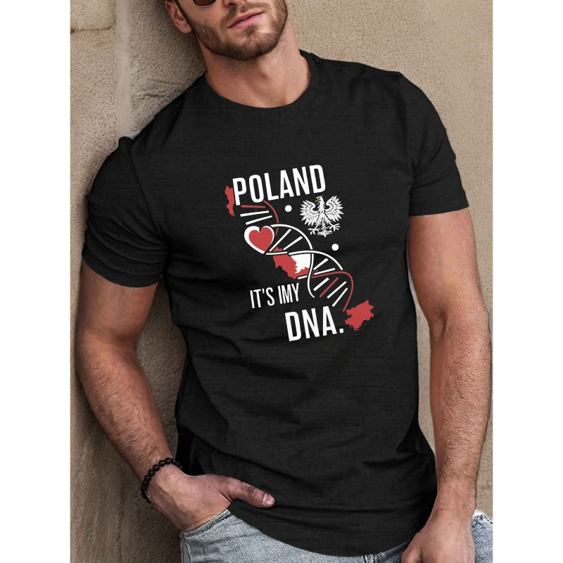 

Men's Casual "poland It' " Graphic T-shirt - Short Sleeve Summer Tee, Polyester Knit, Crew Neck