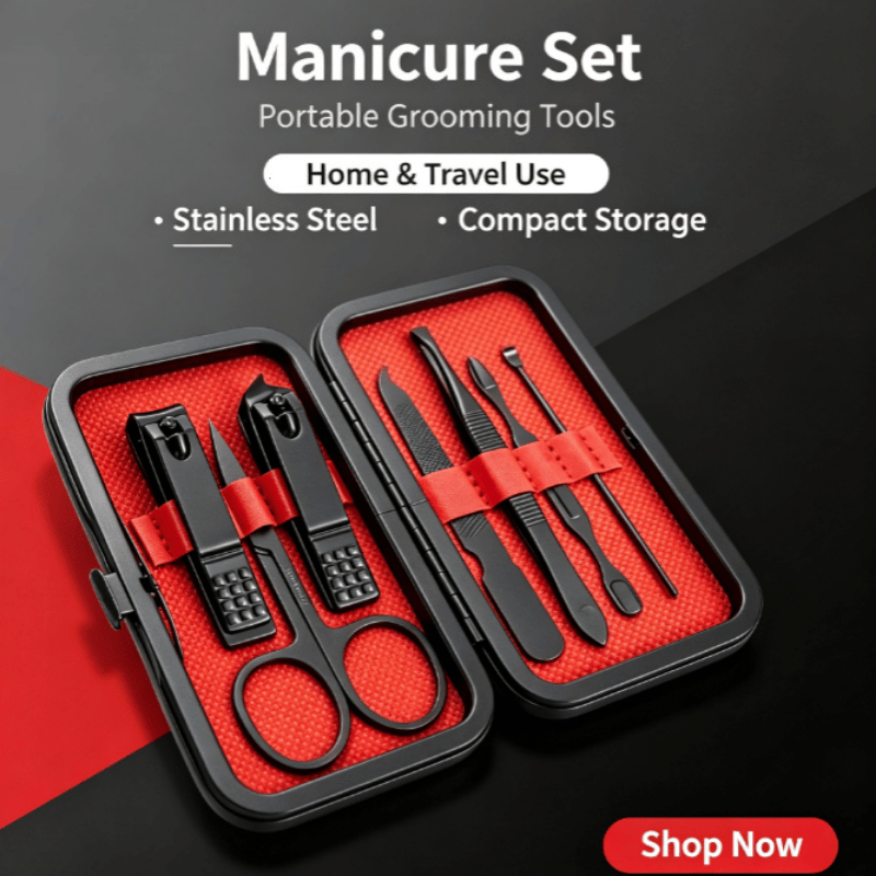 8pcs Manicure Pedicure Set with Black Storage Case