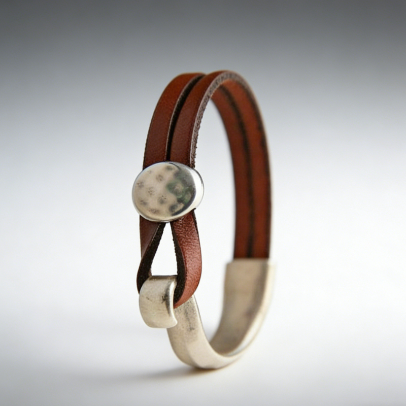 TEMU New European Double-layer Bracelet, Pu Faux Leather Spliced Alloy , Unisex For Daily Wear, Party And Vacation, Ideal Birthday Gift For Husband,
