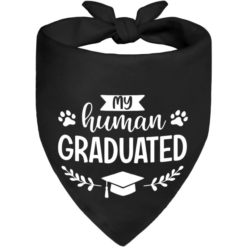 TEMU 1 Bandana amusant pour chien noir « Mon humain a obtenu son diplôme » - 25" x 11" 63 cm x 28 cm Écharpe pour animal de compagnie style de