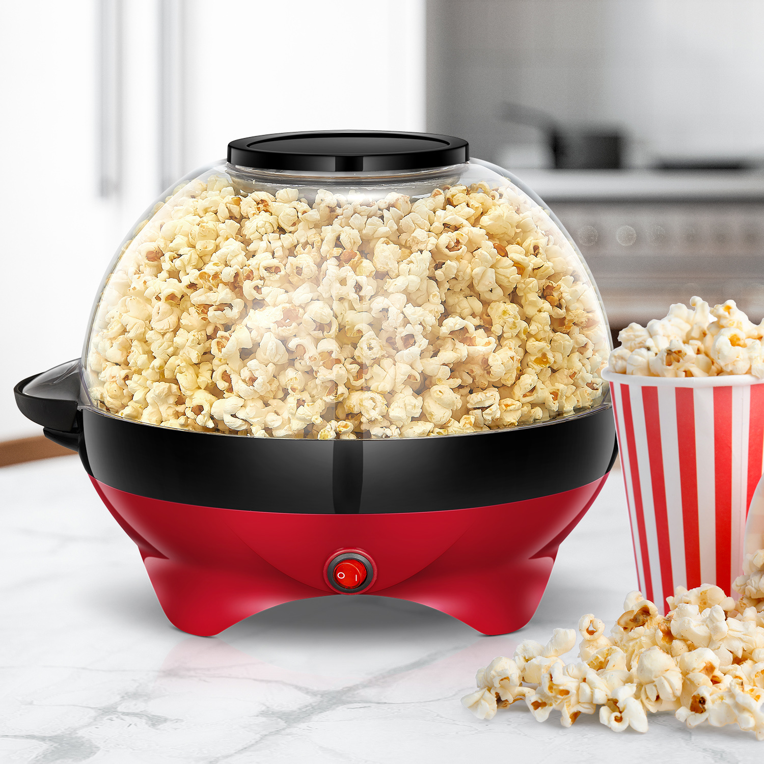 TEMU Machine à Popcorn, Popcorn Popper 5L, Plaque Antiadhésive, Mélangeur Électrique avec Technologie à Chauffage Rapide, Poignées , Sain et Moins de