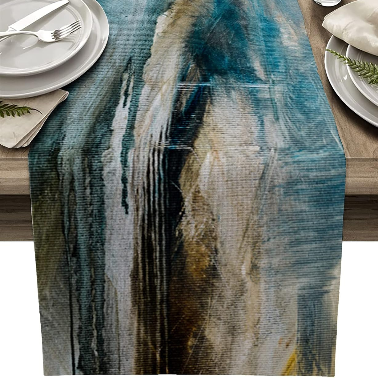 

Chic Abstract Table Runner - Non-slip, Polyester, Kitchen, Dining & Coffee Tables - Ideal For Weddings, Parties & Home Decor, Kitchen, Painting