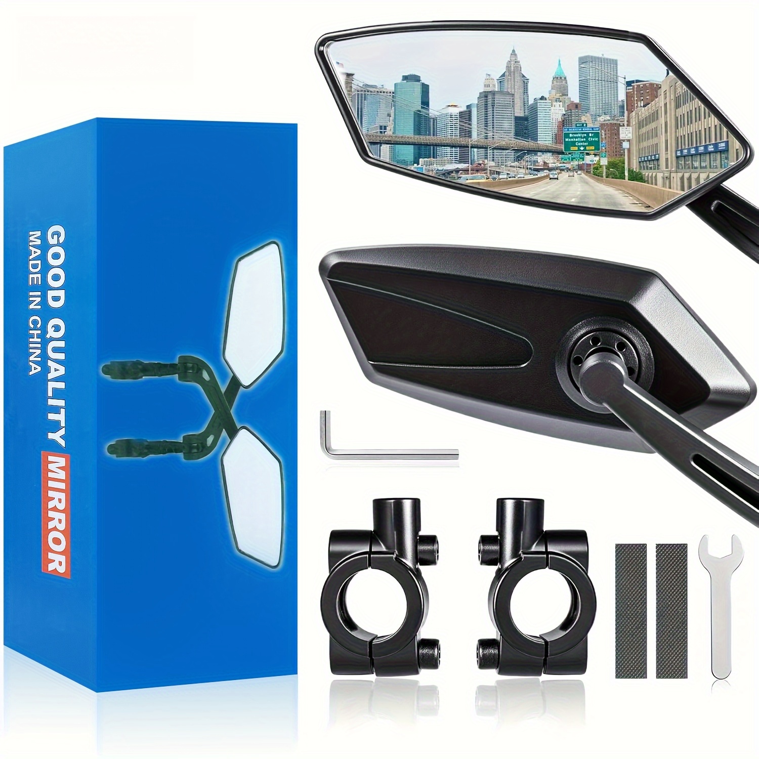 TEMU Set Of 2 Rearview Mirrors Designed For Bikes And Electric Scooters - Features A Wide-angle Convex Lens For Improved Safety, In Black, Includes