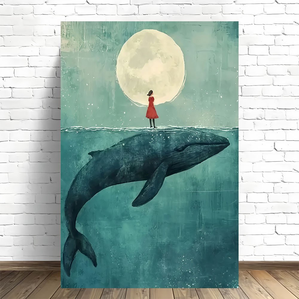E-shop 2D Flach, 1 Stück, Wal Mond Surreal Kunstwerk für , Rahmenlose Leinwandkunst für Zuhause Büro Wanddekoration, 2D Flach Ideal für Bars, Cafés,