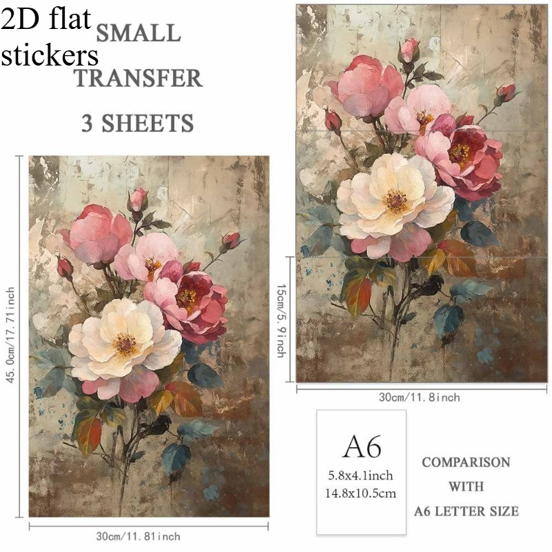 TEMU 3 piezas de calcomanías para gabinetes, calcomanías con de pegatinas de flores vintage 2D, adecuadas para gabinetes, muebles, vidrio, madera,