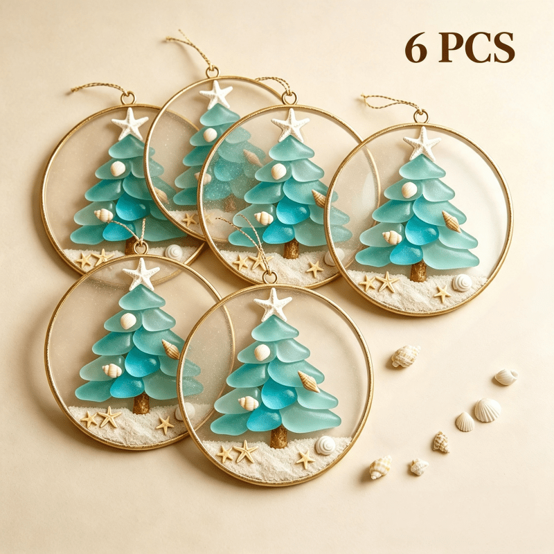 TEMU Set di 6 ornamenti per albero di Natale con stampa piatta 2D, con ciondoli in acrilico acqua riempiti marine in miniatura e , che creano una
