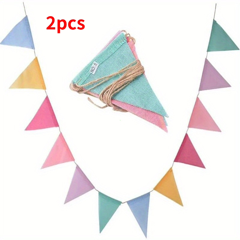 TEMU 2pcs 4-meter Pennant Flags, Jute Linen Flags - Vibrant Triangle , Suitable For Events And Indoor Decor, Colorful Linen Triangle Banners -