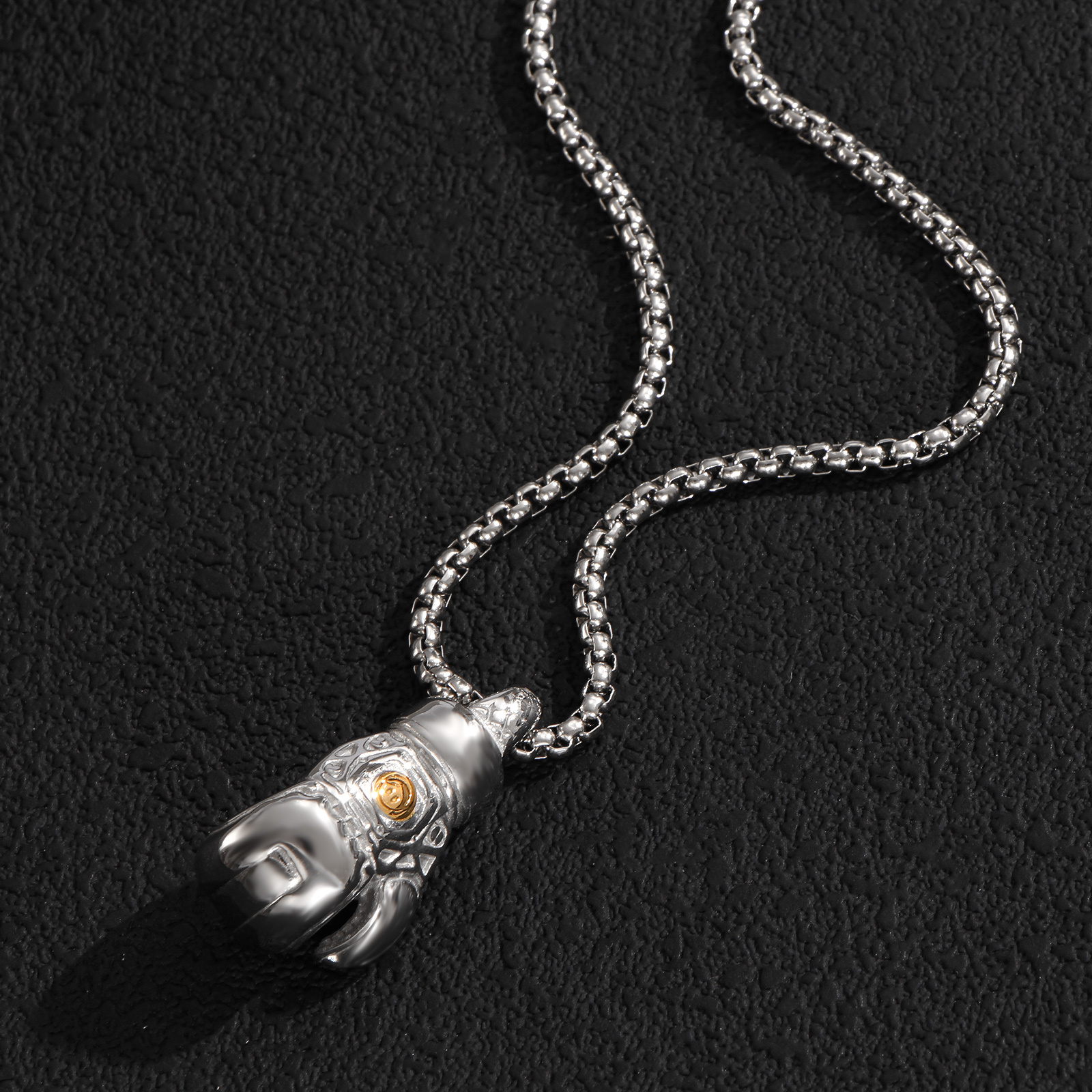 Image of 1pc Vintage Engraved Boxing Glove Pendant Necklace Men 316l Stainless Steel Silvery Hip Hop Sports Fashion Accessory Gift