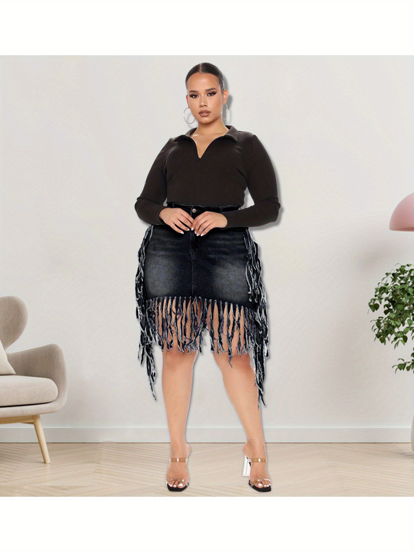 Fringe Skirt Plus Size Girl Plus Size Rhinestone-Fringe Mini Skirt